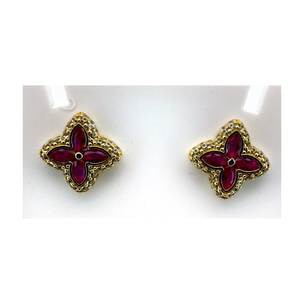 Pendientes flor roja de oro 18k